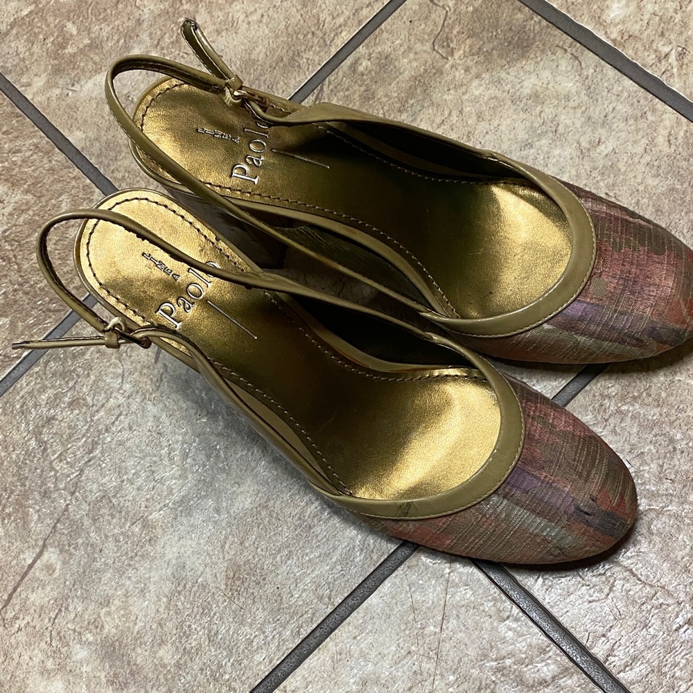 Paolo Elegant Gold and Brown 7.5M Heels Career Formal Collegiate Office